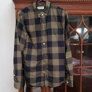 Forest green checked/large plaid button down